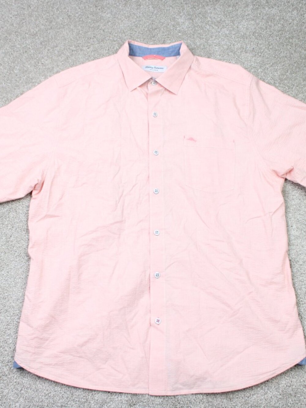 Tommy Bahama Nova Wave Shirt Mens Large Orange Seersucker Stretch Short Sleeve